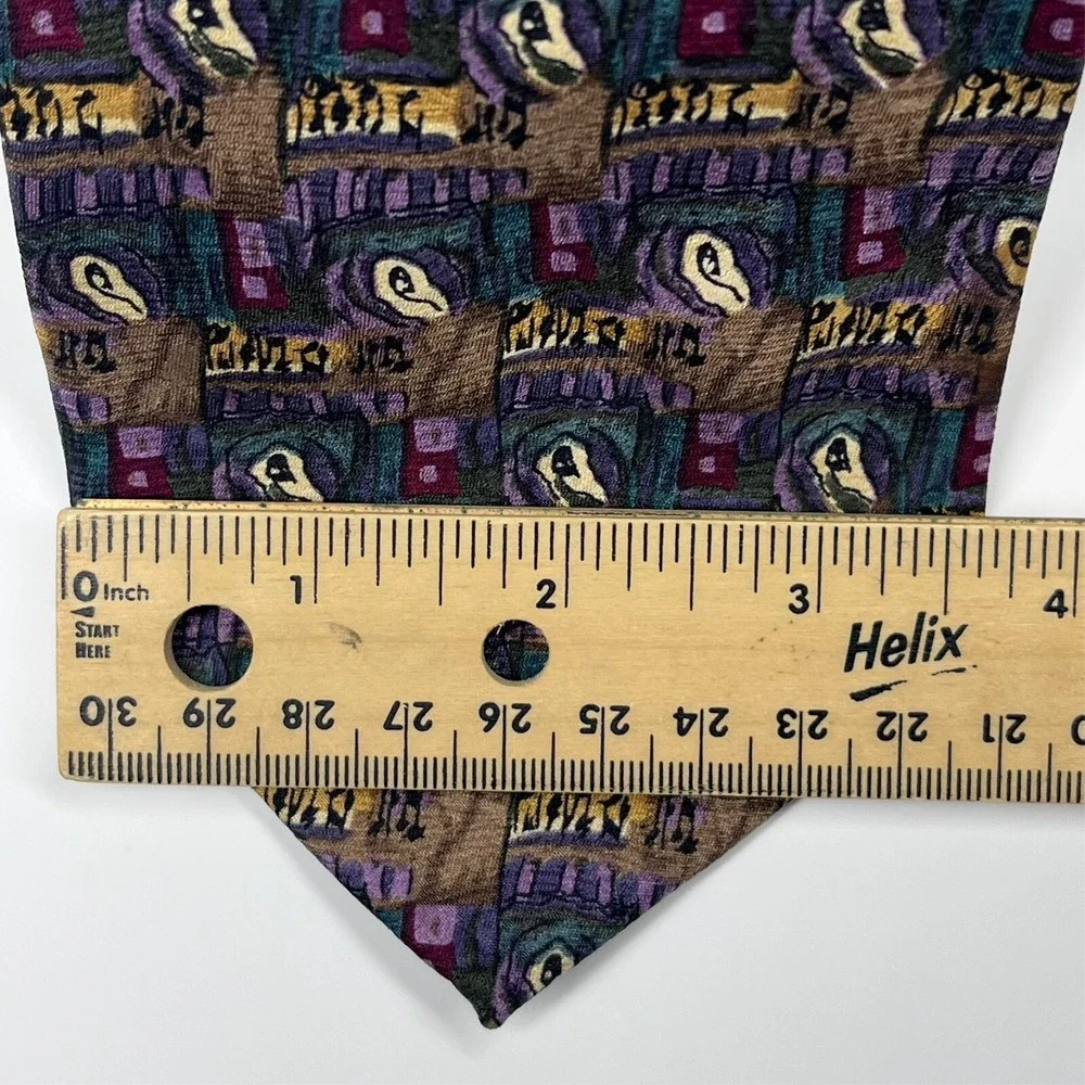 J. Garcia Tennis Shoe Escape Silk Men's Necktie Abstract Brown Purple‎ Green